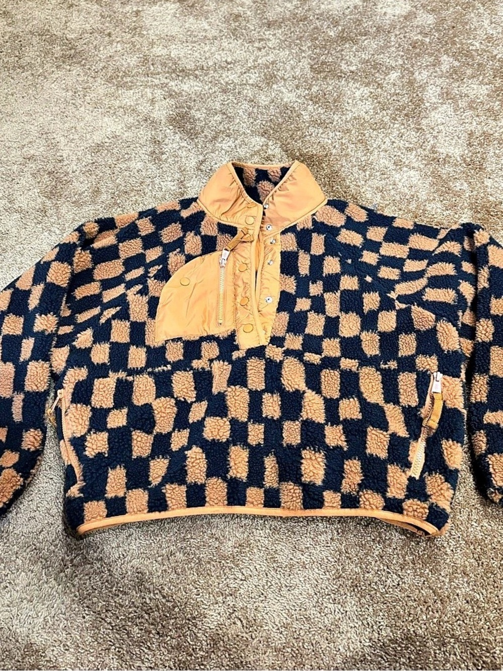 Free People Movement Hit the Slopes Pullover Fleece Checkered Small